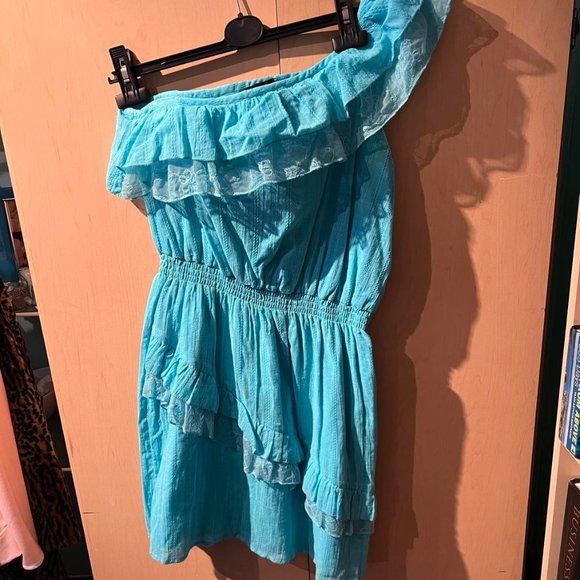2b Bebe One-shoulder Turquoise Dress Size M Medium - Picture 1 of 7